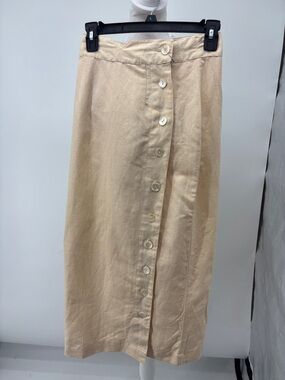 Neutral Beige Button-Front Midi Skirt